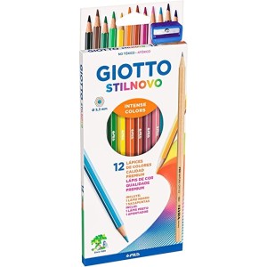 Lápis de Cor 12 Cores Stilnovo Kit com Lapis Preto e Apontador Giotto