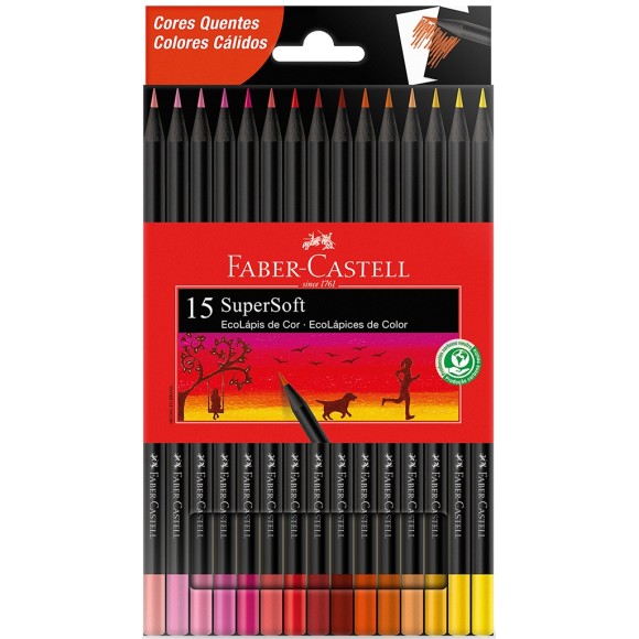 Lápis de Cor 15 Cores Supersoft Cores Quentes Faber Castell