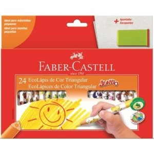 Lápis de Cor 24 Cores Jumbo Triangular + Apontador Faber Castell