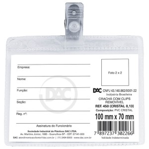 Porta Crachá com Presilha c/50 450 DAC