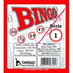 Cartela de Bingo Jornal 100 Folhas Tamoio
