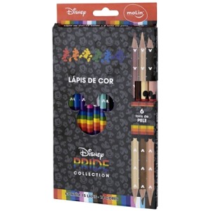 Lápis de Cor 12 Cores + 6 Tons de Pele Disney Pride Molin