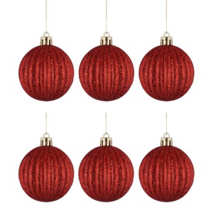 Bola de Natal 6cm Vermelha com Glitter c/6 Grillo