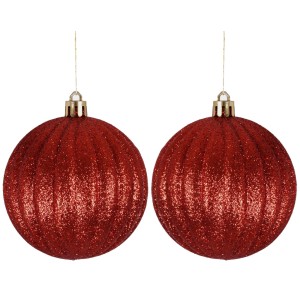 Bola de Natal 10cm Vermelha com Glitter c/2 Grillo