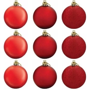 Bola de Natal 6cm Vermelha Mista c/9 Magizi
