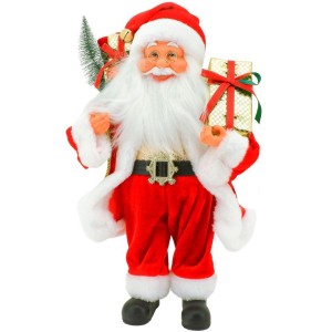 Papai Noel com Saco de Presente Dourado/Vermelho 30cm 25615 Magizi