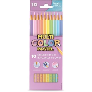 Lápis de Cor 10 Cores Pastel Sextavado Multicolor