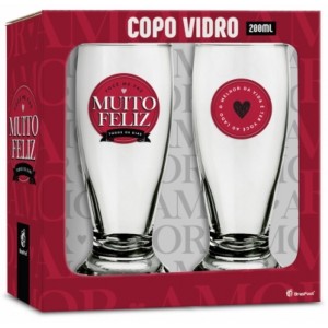 Copo Vidro Munich c/2 - Você Me Faz Muito Feliz Brasfoot