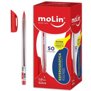 Caneta Esferográfica 1.0mm A-One Vermelha c/50 Molin