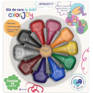 Giz de Cera 10 Cores Encaixa no Dedo Color Joy Leo Leo
