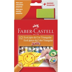 Lápis de Cor 12 Cores Jumbo Triangular + Apontador Faber Castell