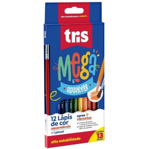 Lápis de Cor 12 Cores Aquarelável + Pincel Mega Aquarell Tris