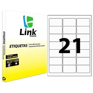 Etiqueta Adesiva Branca A4 - 63,5mm x 38,1mm (21 Etiquetas) 100 Folhas 9011 Link