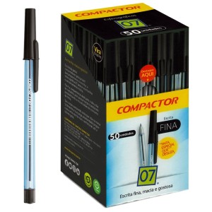 Caneta Esferográfica 0.8mm 07 Preta c/50 Compactor