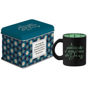 Caneca de Vidro Diamond Metalic 300ml - A Amizade é um Dom de Deus Brasfoot