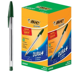 Caneta Esferográfica 1.0mm Cristal Verde c/50 Bic